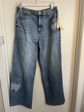 No Boundaries Light Blue Wide Leg Jeans with Heart Patches